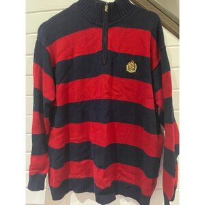 Lauren Ralph Lauren mens XL sweater 1/4 zip CREST embroidery navy red stripe